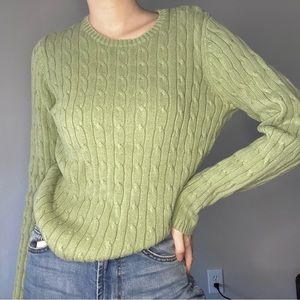 St Johns Bay Womens Vintage Sage Green Cable Knit Sweater Size M Preppy Cottage